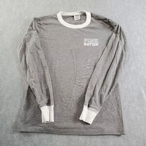 PINK Victoria's Secret Shirt Women XS Gray Nation Tee Long Sleeve Logo Crew Neck